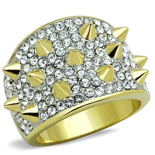 TK1697 - Two-Tone IP Gold (Ion Plating) Stainless Steel Ring with Top Grade Crystal in Clear