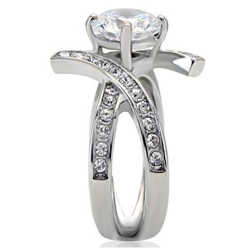 TK169 - High polished (no plating) Stainless Steel Ring with AAA Grade CZ in Clear