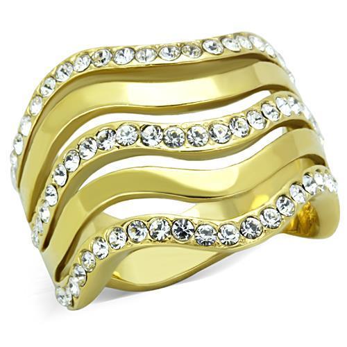 TK1700 - IP Gold(Ion Plating) Stainless Steel Ring with Top Grade Crystal in Clear