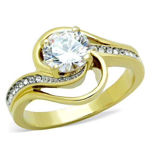 TK1701 - Two-Tone IP Gold (Ion Plating) Stainless Steel Ring with AAA Grade CZ in Clear