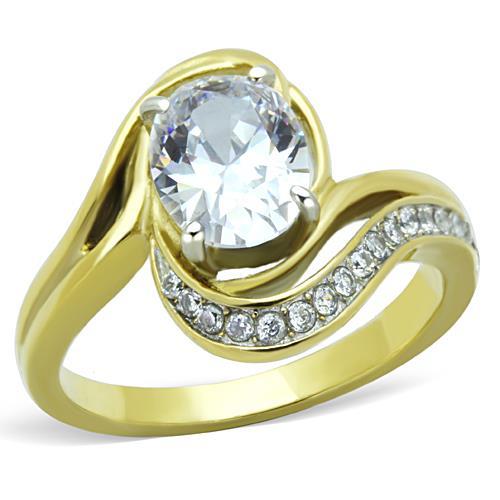 TK1703 - Two-Tone IP Gold (Ion Plating) Stainless Steel Ring with AAA Grade CZ in Clear