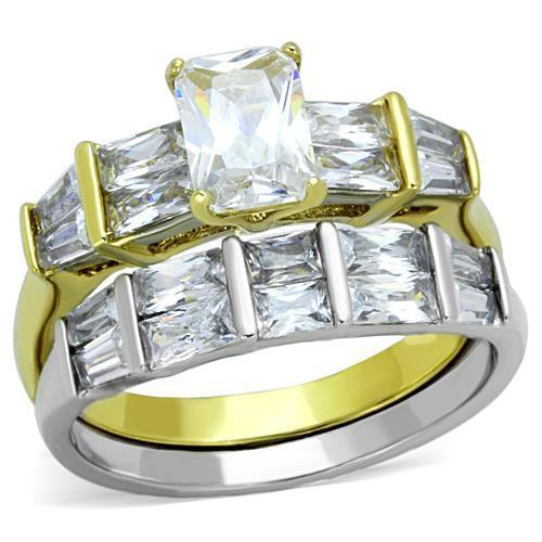TK1708 - Two-Tone IP Gold (Ion Plating) Stainless Steel Ring with AAA Grade CZ in Clear