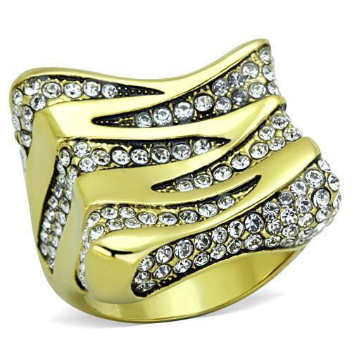 TK1709 - IP Gold(Ion Plating) Stainless Steel Ring with Top Grade Crystal in Clear