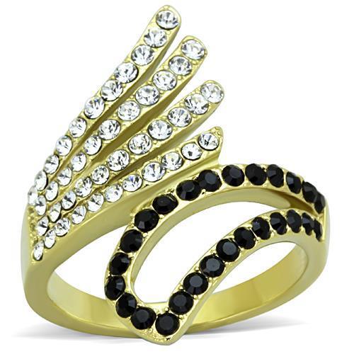 TK1710 - IP Gold(Ion Plating) Stainless Steel Ring with Top Grade Crystal in Jet