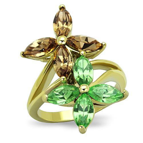 TK1715 - IP Gold(Ion Plating) Stainless Steel Ring with Top Grade Crystal in Multi Color