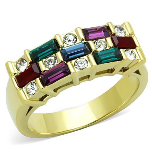 TK1719 - IP Gold(Ion Plating) Stainless Steel Ring with Top Grade Crystal in Multi Color