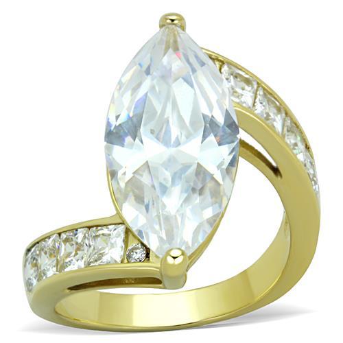 TK1723 - IP Gold(Ion Plating) Stainless Steel Ring with AAA Grade CZ in Clear