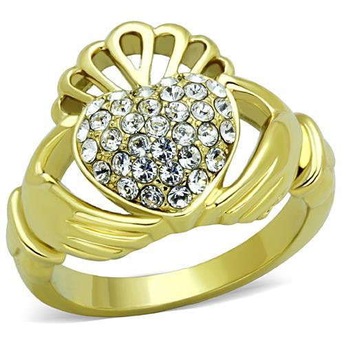 TK1724 - IP Gold(Ion Plating) Stainless Steel Ring with Top Grade Crystal in Clear