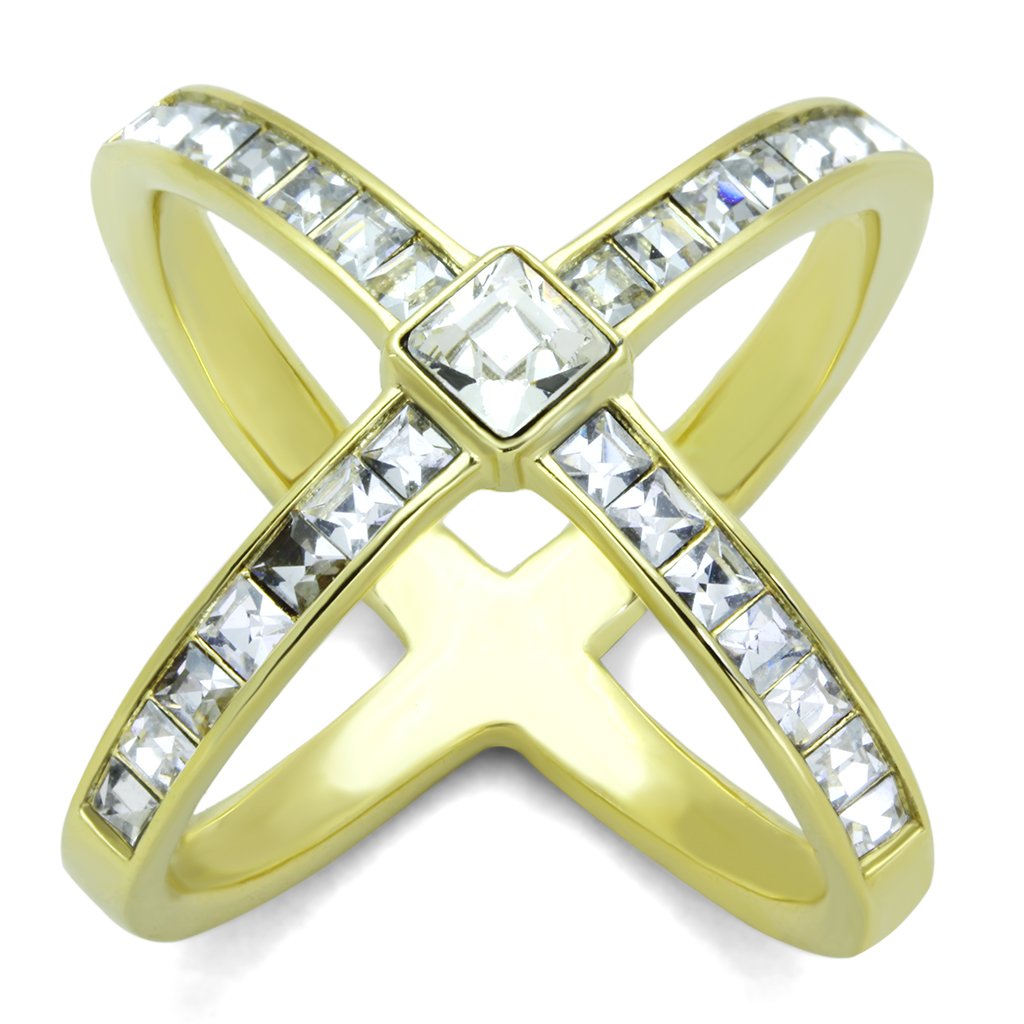 TK1726 - IP Gold(Ion Plating) Stainless Steel Ring with Top Grade Crystal in Clear