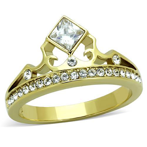 TK1727 - IP Gold(Ion Plating) Stainless Steel Ring with AAA Grade CZ in Clear