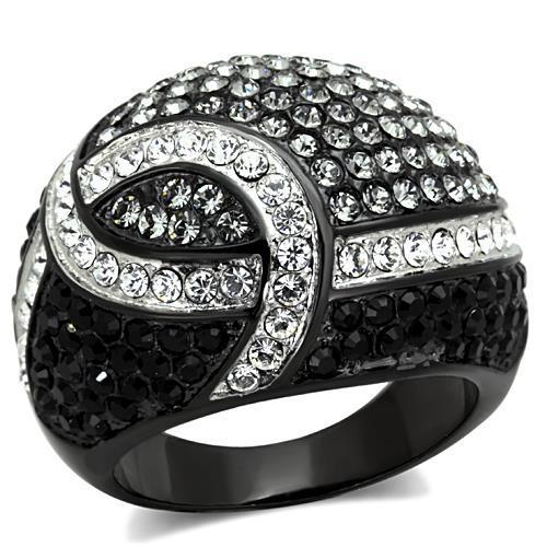 TK1733 - Two-Tone IP Black Stainless Steel Ring with Top Grade Crystal in Black Diamond