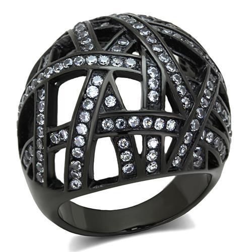 TK1734 - IP Black(Ion Plating) Stainless Steel Ring with AAA Grade CZ in Clear
