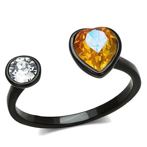 TK1738 - IP Black(Ion Plating) Stainless Steel Ring with Top Grade Crystal in Champagne
