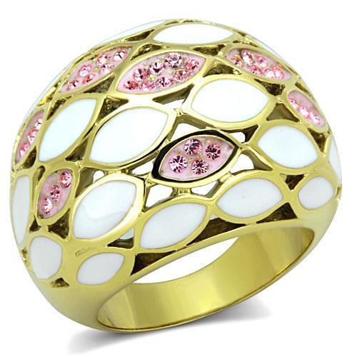 TK1742 - IP Gold(Ion Plating) Stainless Steel Ring with Top Grade Crystal in Light Rose