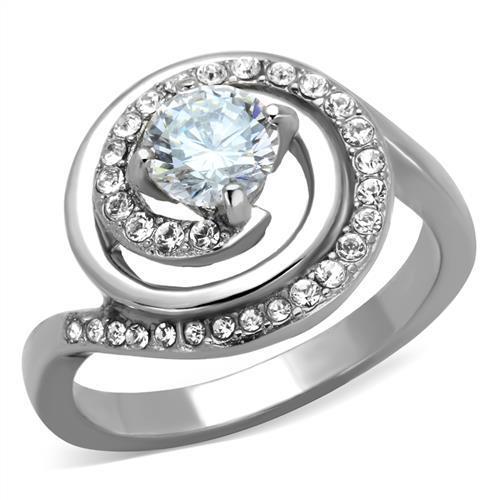 TK1746 - High polished (no plating) Stainless Steel Ring with AAA Grade CZ in Clear