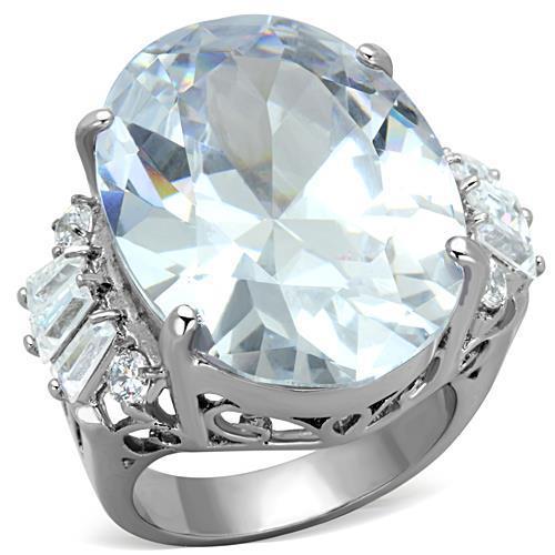 TK1747 - High polished (no plating) Stainless Steel Ring with AAA Grade CZ in Clear