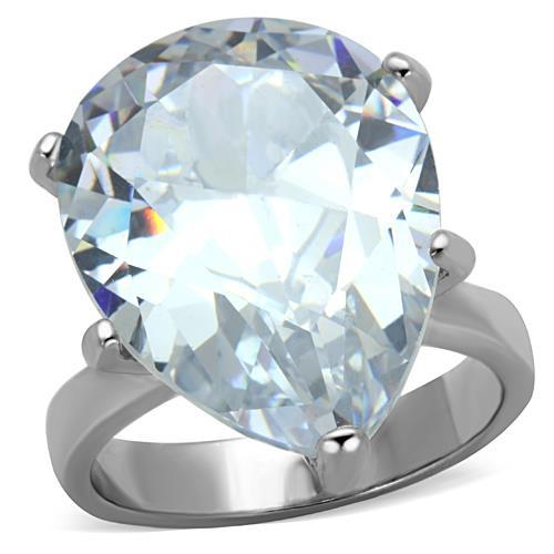 TK1750 - High polished (no plating) Stainless Steel Ring with AAA Grade CZ in Clear