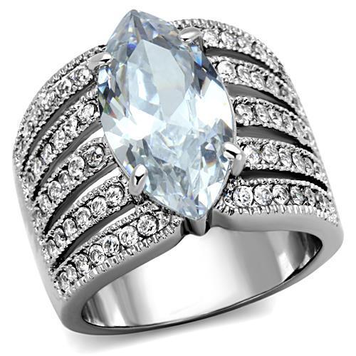 TK1752 - High polished (no plating) Stainless Steel Ring with AAA Grade CZ in Clear