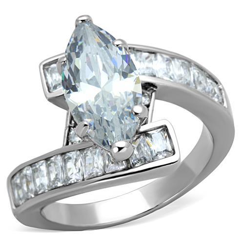 TK1754 - High polished (no plating) Stainless Steel Ring with AAA Grade CZ in Clear