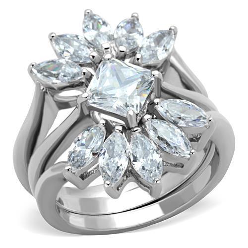 TK1756 - High polished (no plating) Stainless Steel Ring with AAA Grade CZ in Clear