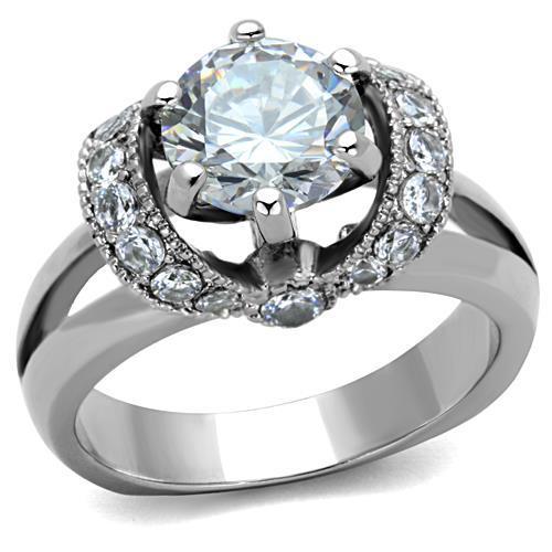 TK1757 - High polished (no plating) Stainless Steel Ring with AAA Grade CZ in Clear