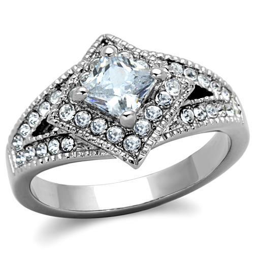 TK1760 - High polished (no plating) Stainless Steel Ring with AAA Grade CZ in Clear