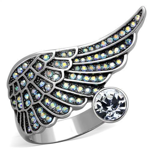 TK1769 - High polished (no plating) Stainless Steel Ring with Top Grade Crystal in Clear