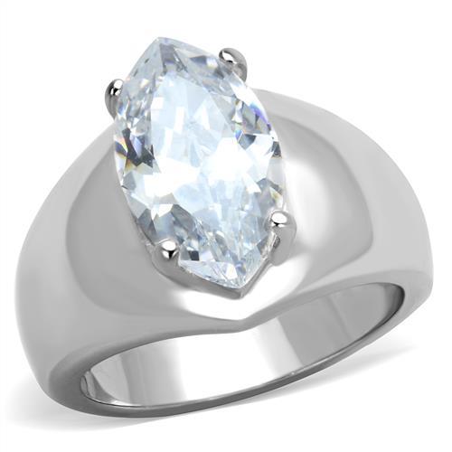 TK1774 - High polished (no plating) Stainless Steel Ring with AAA Grade CZ in Clear