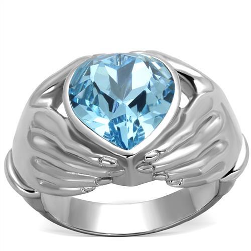 TK1775 - High polished (no plating) Stainless Steel Ring with Top Grade Crystal in Sea Blue