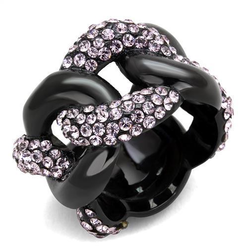 TK1787 - IP Black(Ion Plating) Stainless Steel Ring with Top Grade Crystal in Light Amethyst