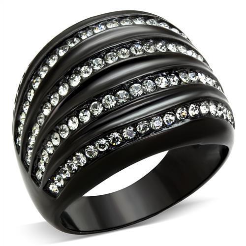 TK1789 - IP Black(Ion Plating) Stainless Steel Ring with Top Grade Crystal in Black Diamond