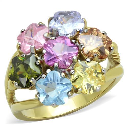 TK1791 - Two-Tone IP Gold (Ion Plating) Stainless Steel Ring with Assorted in Multi Color