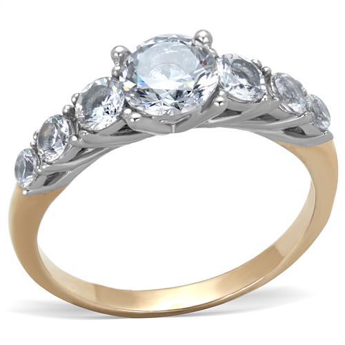 TK1794 - Two-Tone IP Rose Gold Stainless Steel Ring with AAA Grade CZ in Clear