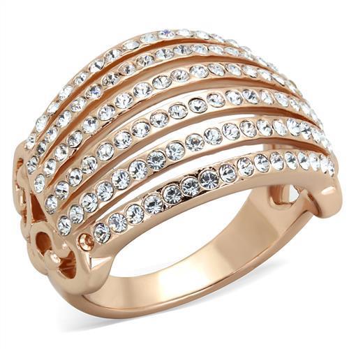 TK1797 - IP Rose Gold(Ion Plating) Stainless Steel Ring with Top Grade Crystal in Clear