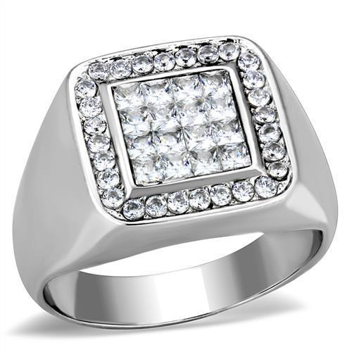 TK1802 - High polished (no plating) Stainless Steel Ring with AAA Grade CZ in Clear