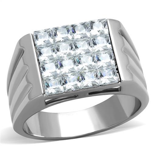 TK1803 - High polished (no plating) Stainless Steel Ring with AAA Grade CZ in Clear