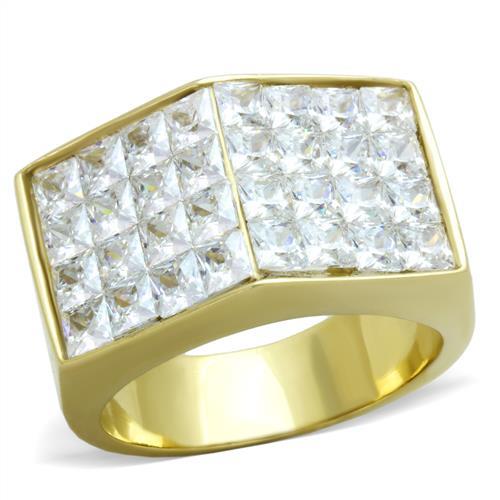 TK1808 - IP Gold(Ion Plating) Stainless Steel Ring with AAA Grade CZ in Clear