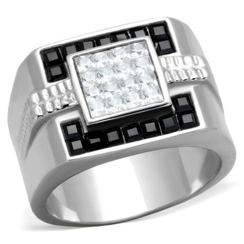 TK1809 - High polished (no plating) Stainless Steel Ring with Top Grade Crystal in Jet