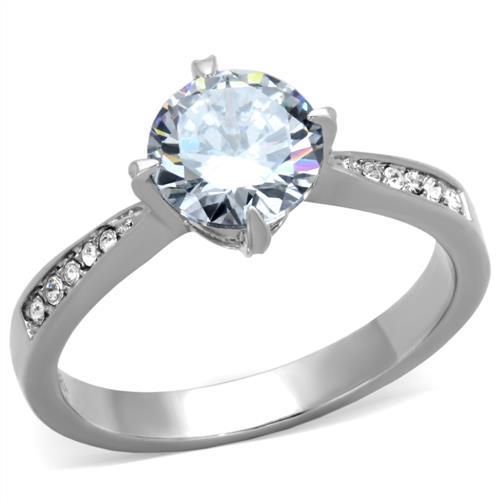TK1822 - High polished (no plating) Stainless Steel Ring with AAA Grade CZ in Clear