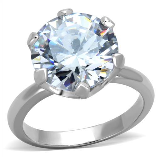 TK1823 - High polished (no plating) Stainless Steel Ring with AAA Grade CZ in Clear