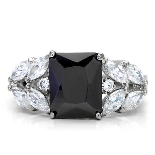 TK182 - High polished (no plating) Stainless Steel Ring with AAA Grade CZ in Jet