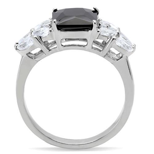 TK182 - High polished (no plating) Stainless Steel Ring with AAA Grade CZ in Jet
