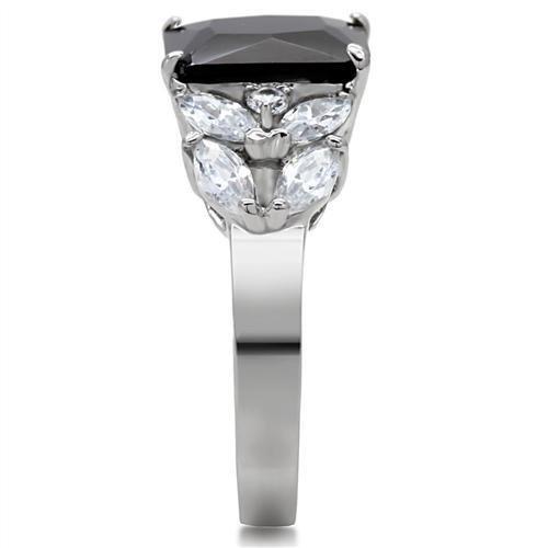 TK182 - High polished (no plating) Stainless Steel Ring with AAA Grade CZ in Jet