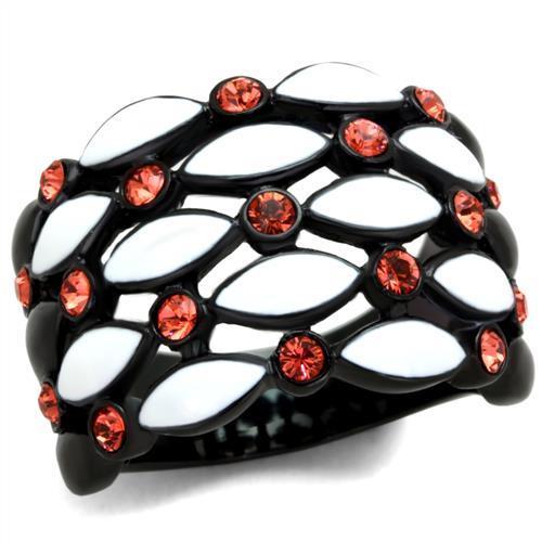 TK1832 - IP Black(Ion Plating) Stainless Steel Ring with Top Grade Crystal in Garnet
