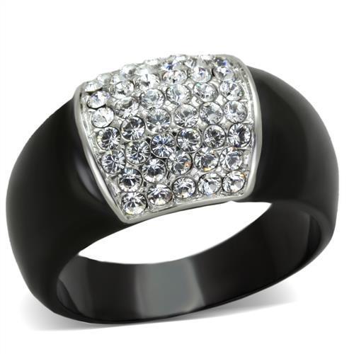 TK1840 - Two-Tone IP Black (Ion Plating) Stainless Steel Ring with Top Grade Crystal in Clear
