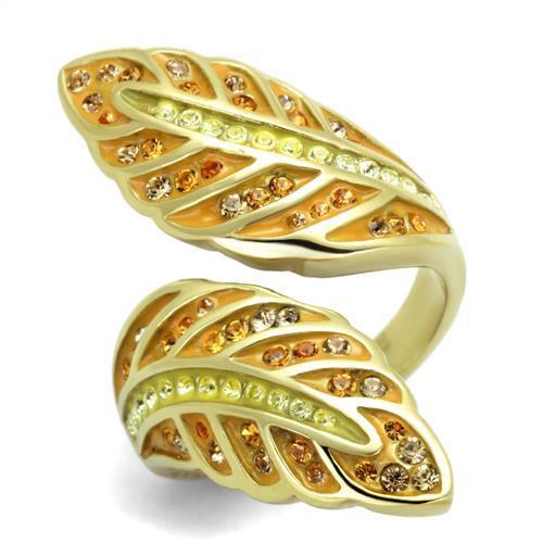 TK1849 - IP Gold(Ion Plating) Stainless Steel Ring with Top Grade Crystal in Multi Color