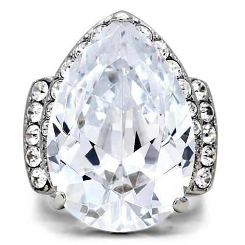 TK184 - High polished (no plating) Stainless Steel Ring with AAA Grade CZ in Clear