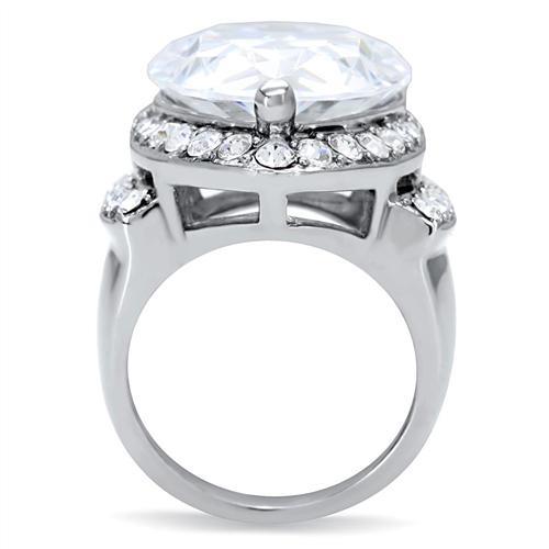 TK184 - High polished (no plating) Stainless Steel Ring with AAA Grade CZ in Clear