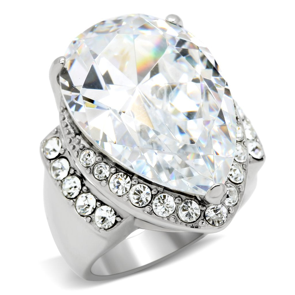 TK184 - High polished (no plating) Stainless Steel Ring with AAA Grade CZ in Clear