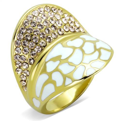 TK1851 - IP Gold(Ion Plating) Stainless Steel Ring with Top Grade Crystal in Clear
